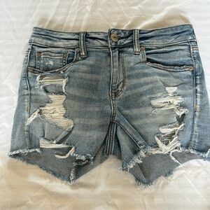 American Eagle Ripped Jean Shorts Lace Pockets